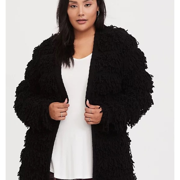 BLACK LOOP KNIT OPEN FRONT CARDIGAN - Picture 2 of 12